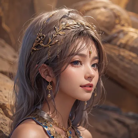 Hiding in the desert、Hair flow、 ((Best Quality、masterpiece、8k、Best Quality、   ultra high resolution  、Award-winning works)、( accurate anatomy:1.1)、(  Look at me and smile :1.1)、Shining fair skin with    ultra high resolution  、 The most detailed face 、   u...