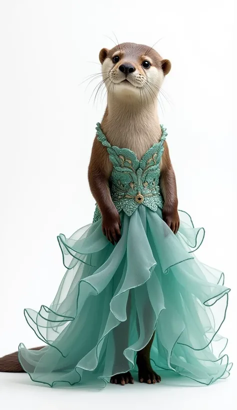 real otter in a mermaid dress　Background white