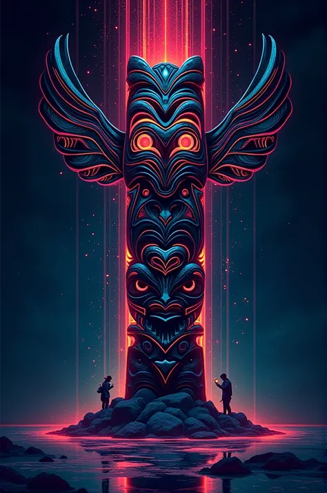 Dessin de totem dans un style groovy techno dans les tons sombres