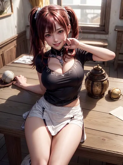 extremely detailed cg unity 8k wallpaper, beautiful paintings, (( dark red hair 、 left side ponytail )), (( close your eyes and ...