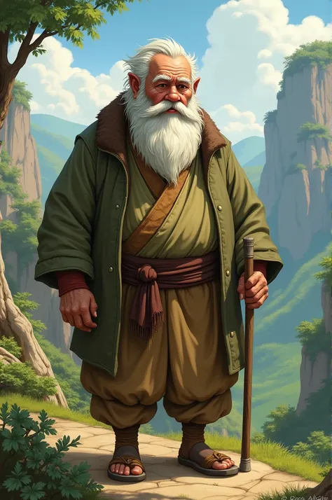 Robust and small old man, based on the Legend of Aang avatar, with regional characteristics of the Earth Kingdom