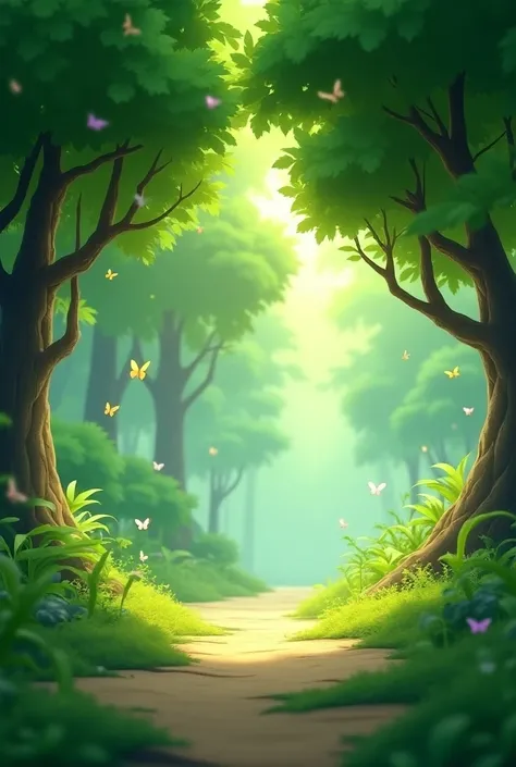 Generate with 3d cartoon animation "Ashoka grove, lush greenery symbolizing peace and serenity"