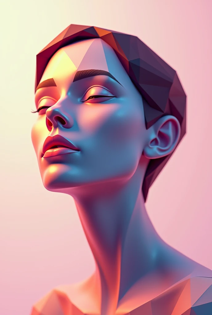 “Generate a low-poly avatar of a modern person with geometric shapes and faceted colors. The background should be a simple gradient with soft pastel tones.” and make it clear