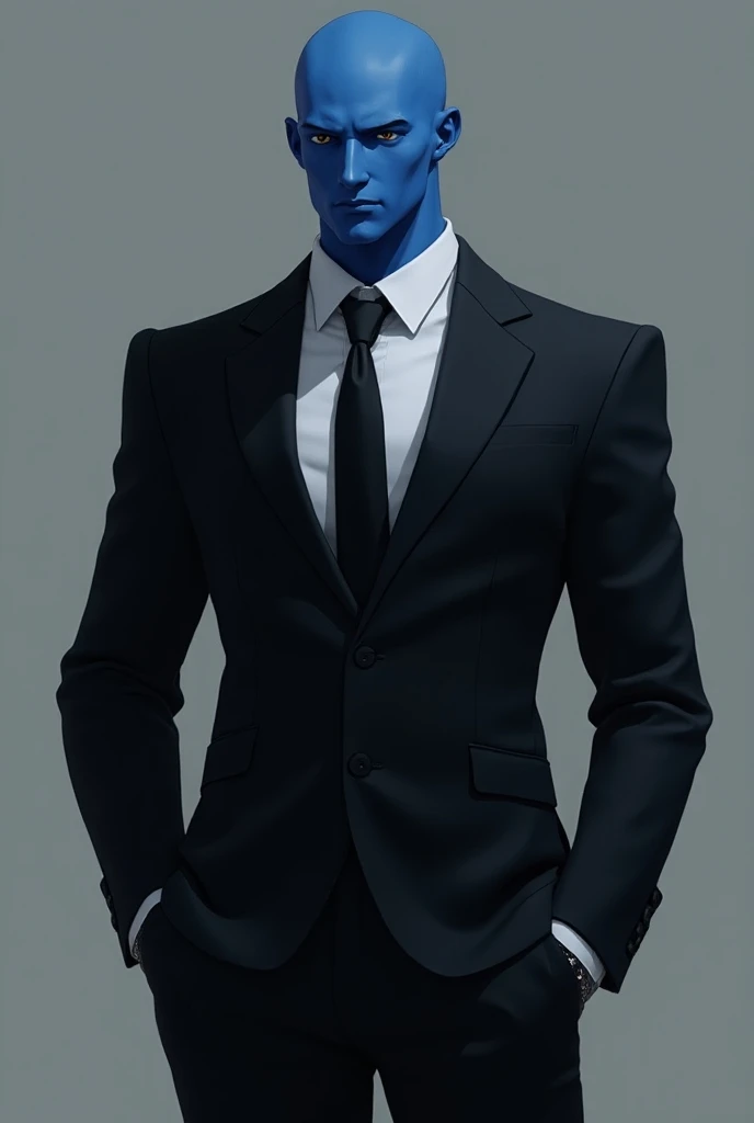 Itoshi Rin is a blue lok in a stylish black suit