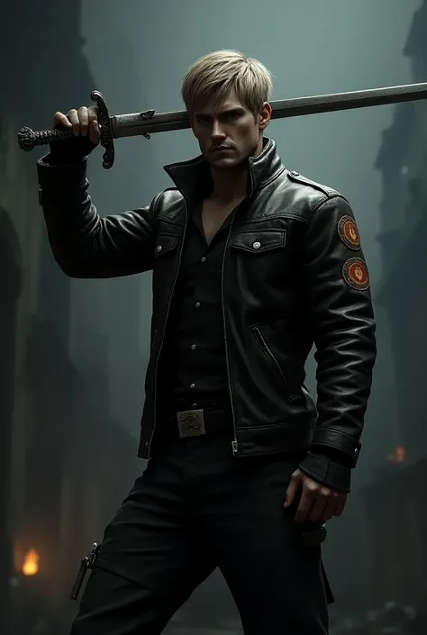 Leon kennedy with sword
