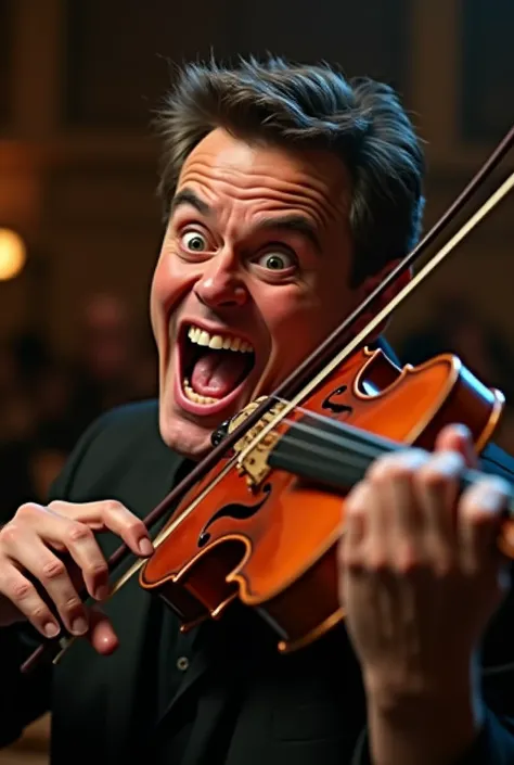 Violinist making an exaggerated funny face