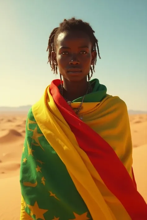 ren
 with ethiopian flag in the desert

