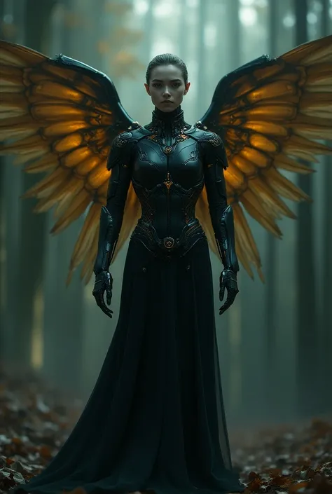 8K, Dark_Fantasy, (Scarlet Witch, Yellow: 1.5), Angel Face, 1 Person, Standing Full Figure, Mechanical Marvel, Robot Presence