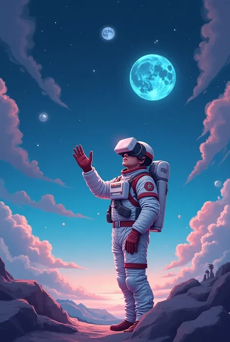  The digital illustrator used VR technology to create a series of illustrations on the theme of space exploration， The audience can enter this virtual space world through VR devices ，The astronaut in the illustration 、 interacts with elements such as a sta...