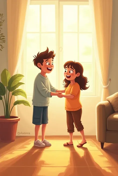  illustration of a happy  between two parents, with a fun and welcoming style .