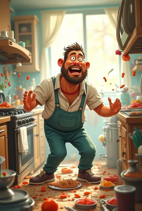 A man cooking but made a mess cartoon