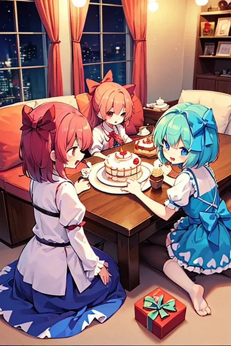 Cirnos group (Touhou) Celebrate your birthday with cake and presents on the night of your birth