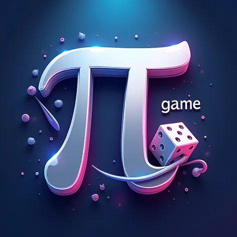 : "A logo design with a large letter 2in silver color pi, featuring a three-dimensional dice on one side and a sleek, dynamic line across the Game. The background is styled with blues pink tones and subtle abstract patterns to create a vibrant and engaging...