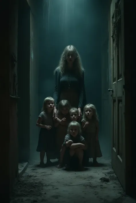 A mother and 4 ren in a haunted house 