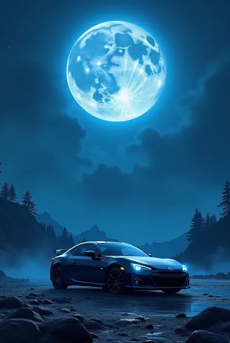 full moon, imaginary,car,Impreza,Night view, Vivid 