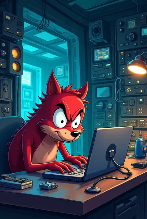 Cartoon characters use laptops like hackers