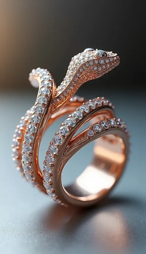 A jewelry design,A snake shaped ring with draft lines, fashionable elements, simple and atmospheric, featuring diamonds and draft vector lines --ar 9:16 --stylize 750 --v 6.1