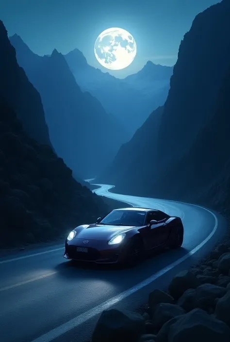 full moon,Daihatsu, copen ,run,Night view,Mountain pass