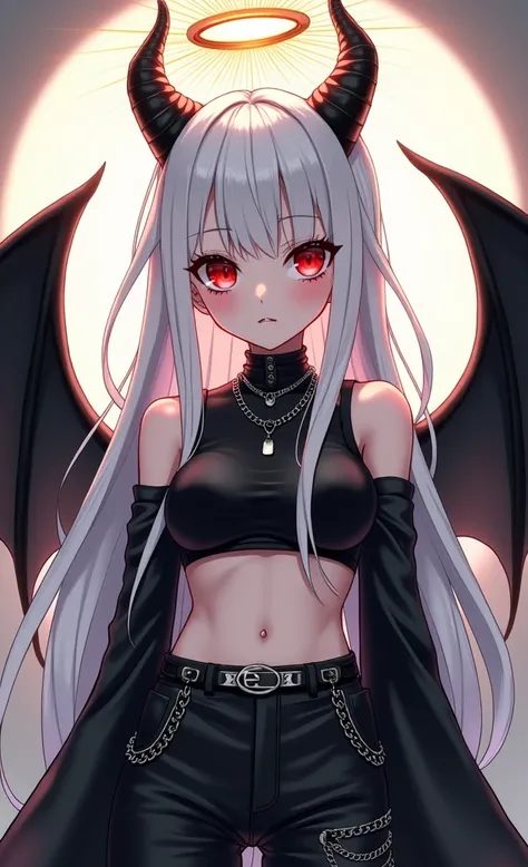 The first character you shared is a gothic-angelic and demonic-style avatar on Roblox. Here’s a detailed description:

1. **Facial Appearance**:
   - They have large, intense red eyes that give a mysterious and piercing look.
   - Their skin is pale, typic...