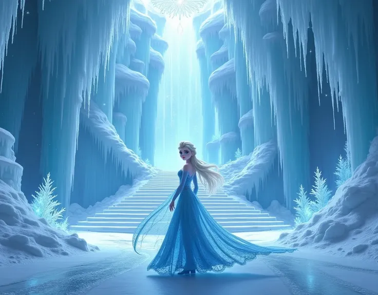 Elsa walking in snow palace 