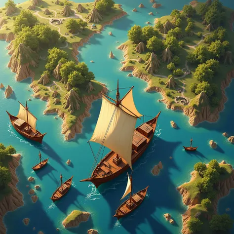 small voyage ships explorer the  lands with less trees and the  sea vintage with world map line markings  and sea route marks top view strategic game style  type like age of empires  on top view  hd wallpaper 