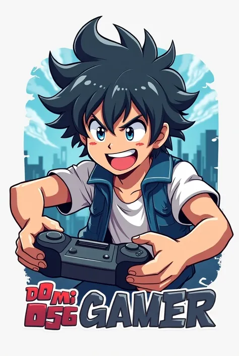  You can generate a logo for me for a video game channel on YouTube .  Domi056Gamer And that in the background there is a male character as if he were playing and having fun. Y que sea como anime