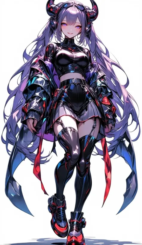 One young and beautiful woman,(Best Quality, very detailed depiction, Incredibly Absurd High Resolution ,High quality anime drawings:2.0),(Virtual idol wearing a cyber-inspired villain costume ),( Action Poses Like a Sci-fi Hero Show ),( The design combine...