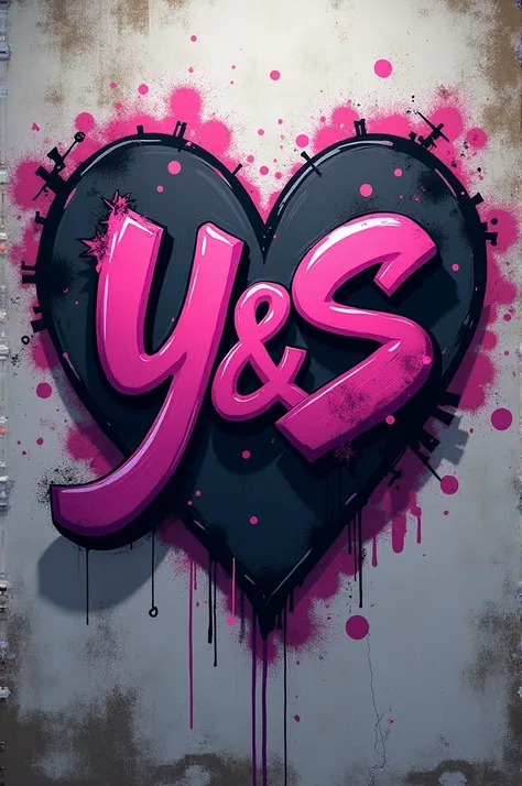 Grafitti "Y&S" inside a heart and one in black and purple colors