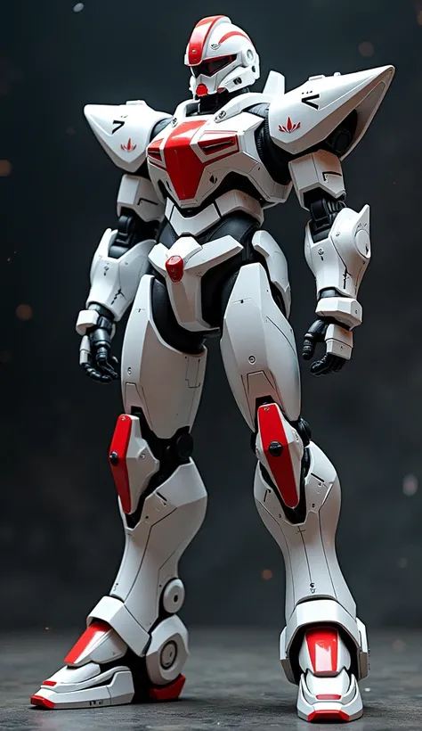 Japanese Space Marine: A 2-meter-tall warrior in armor colored with the red and white of the Japanese flag. The armor is sharp and precise, with a symbol of the rising sun emblazoned across the chest.