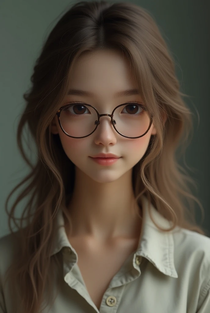  girl with light brown hair brown eyes thin brown eyebrows with glasses 