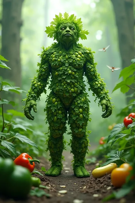 Make a human being with the green vegetables and humming being should be as a man