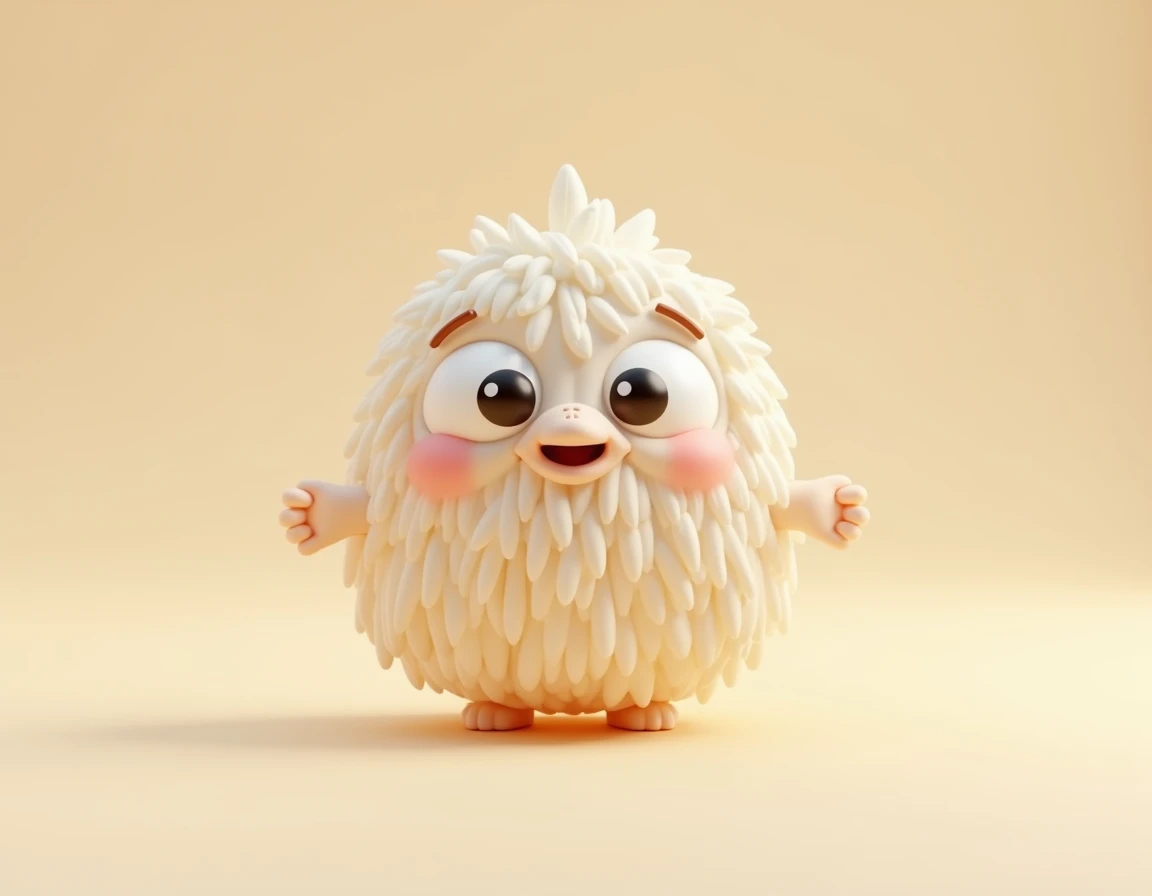 create rice grain character with eyes, nose,mouth ,  legs , Hand, Chibi 3D