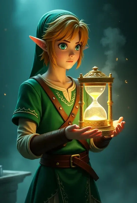 Link character from the legend of Zelda Phantom Hourglass holding an hourglass
