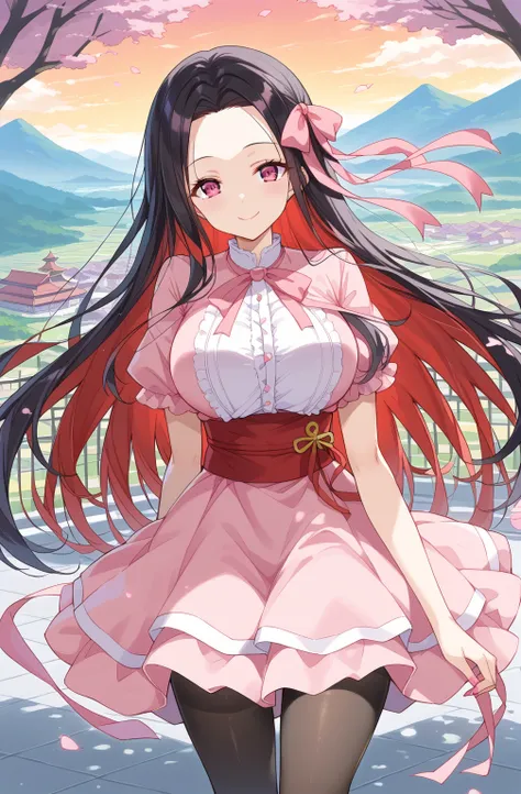 source_Cartoon, Morning Fragrance  ,    deep black hair with red ..很長Target髮, , 超長Target髮,  Pink Eyes , ribbon, Forehead ..ribbon,  Gamemun Neko ,,  1 girl in , A brown , Ahead, 頭髮ribbon, common, long hair,  Black and Red Hair  ,  Pink Eyes , ,  pink nails...