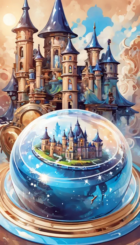 Same style，Remove the hat， Change to a crystal ball with a stand ， There is an ancient castle inside the crystal ball， Open magic book ， Eagle in flight， shines blue， The feeling of a smoky wonderland ，The whole thing is very dreamy ， plus a European and A...