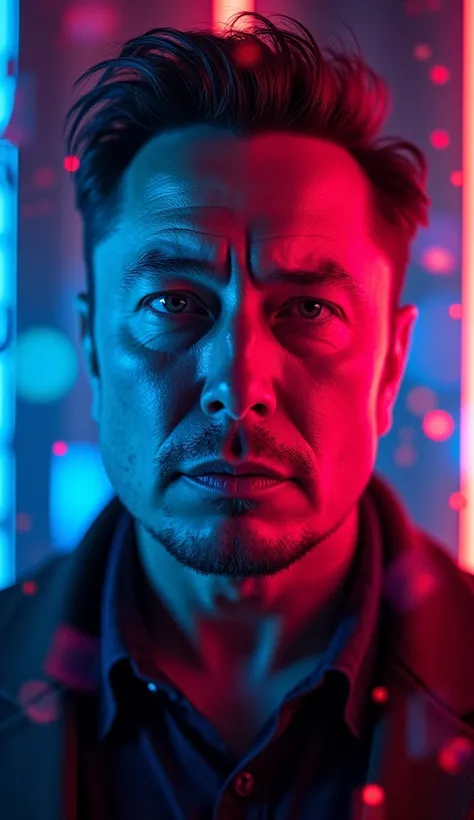 Elon Musk scared, becoming poor neon effect 