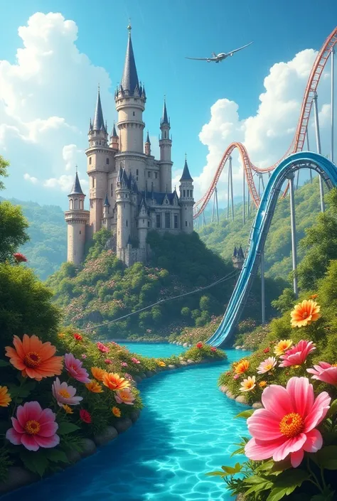 CASTLE FLOWERS WET WATER SLIDE ROLLER COASTER