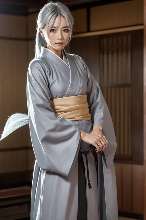 gray hair
Wolfcut
good-looking
Ephemeral
thin
kimono
sword