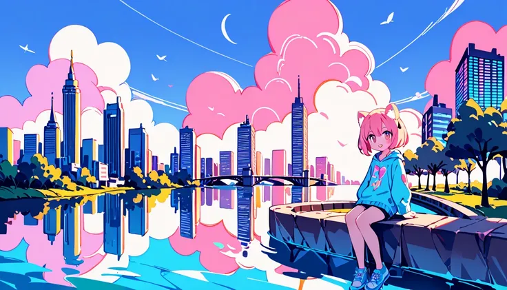 masterpiece, Highest quality, Beautiful attention to detail, Very detailed, In detail, High resolution, Perfect Anatomy, colorful, pastel colour, Girl, (One person:1.5), alone, (City pop illustrations), (City Pop Art), Simple Background, (City Pop Anime), ...