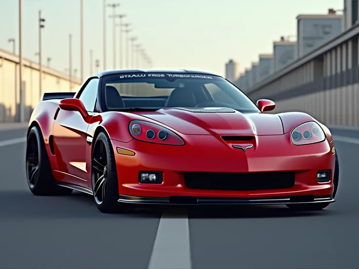 a red corvette c6 with turbo  