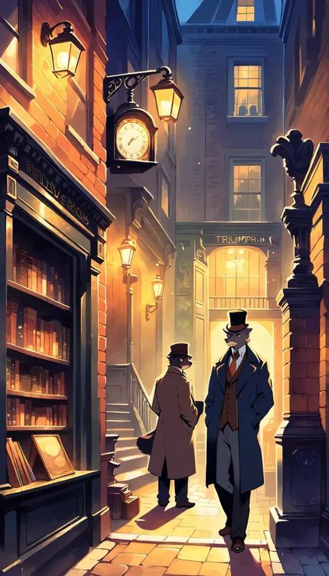 score_9, score_8_up, score_7_up, score_6_up, score_5_up, score_4_up, source_furry, highres, cover page, absurdres, perfect anatomy(2boys, buddy, kemono, furry, anthro)Details of antiques and books in Holmes’ apartment study, Tense moment of Dr. Watson feel...