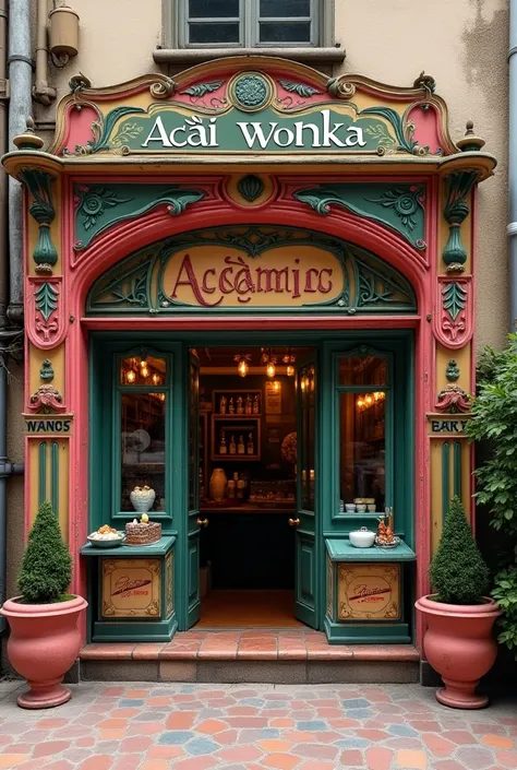 Make an image of an establishment calling açai wonka and place this photo with an antique effect