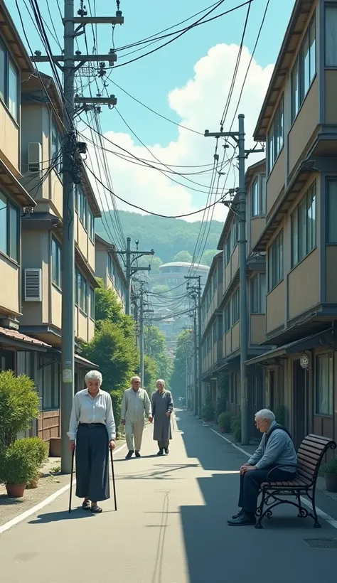 Housing complexes over ５０ years old in Japan are full of old people on 、 street