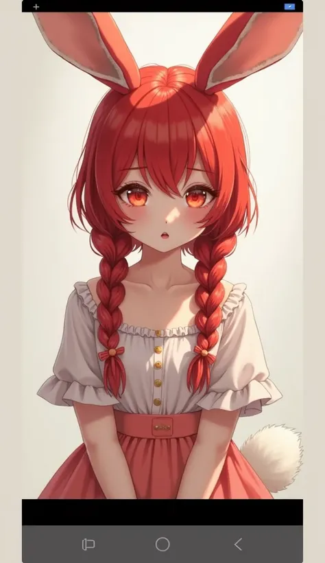  1 girl , Single, Bunny Girl,red hair,double braids,red pupils