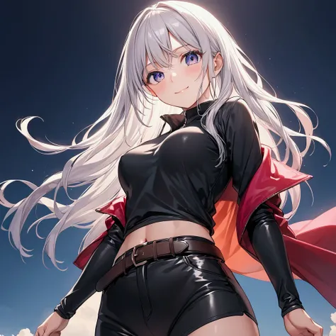  1 girl, ultra high resolution, Perfect Body , Athletic Body , natural light, high-definition face and skin, detailed eyes on board,20-year-old women, anime style,Pitiful, rider jacket wrapped with a belt,smile,Alone, tight face with a sense of dynamism,A ...