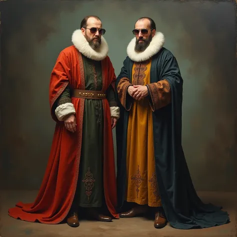  The magician is a man in medieval clothes with two heads and two bodies up to the waist, combined  ( like a Siamese twin )  half with the bottom , only 2 legs .  Separated into similar molecules by fission .  Highly smoothed oil painting style .