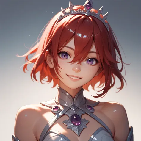 Short Hair, Bangs, Hair Between Eyes, Red Hair, Shiny Hair, Smile, Purple Eyes, Tiara, 