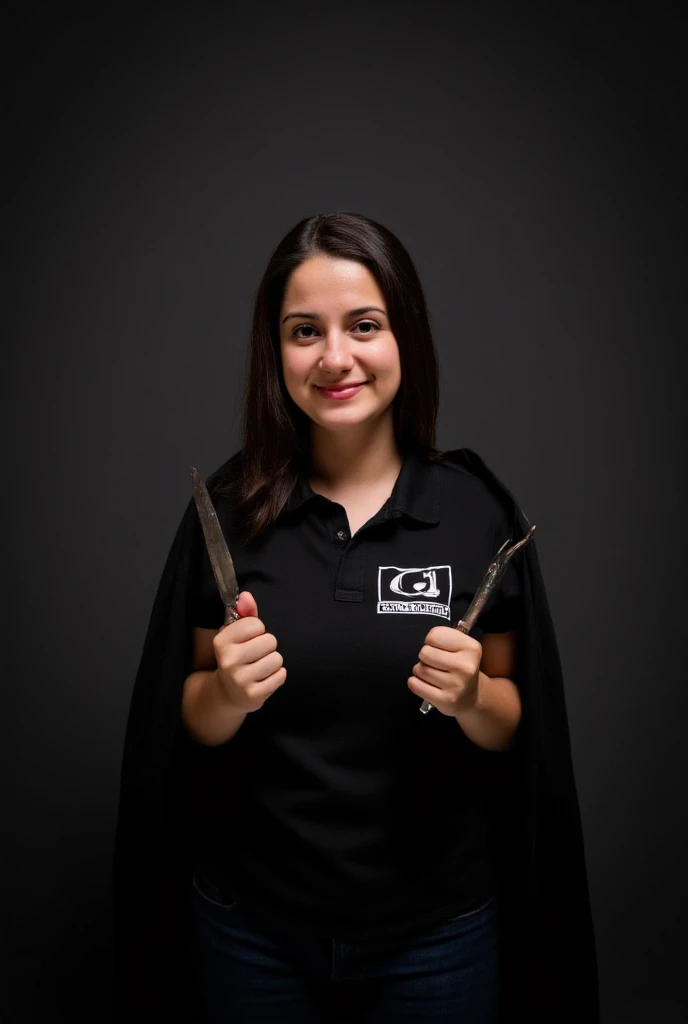  a man who is dedicated to maintaining homes , dressed as if she were a superhero with a black cape , with tools in his hands ,  on her clothes wearing the 911 Maintenance logo on her chest.  The image with dark gradient tones 