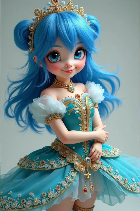  holding her butt to the screen, blue hair , blue eyes,Princess costume 