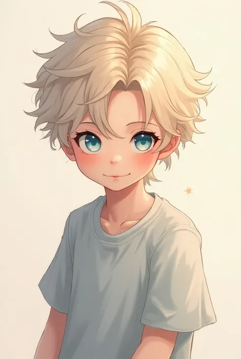 Make a gacha life style boy humanized with ashy blonde hair and coral blue eyes